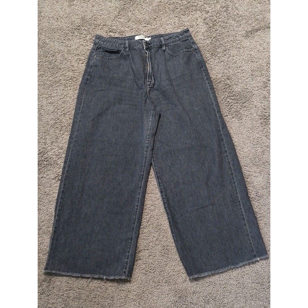 HIDDEN Los Angeles Women's 30x26 Wide Leg Jeans Gray Raw Hem Ankle